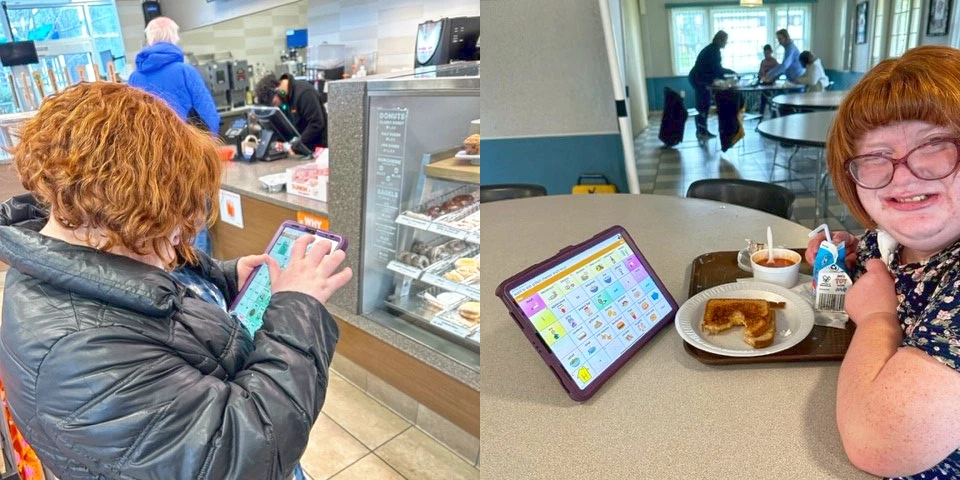 Student Using Assistive Technology to order food at the Cushing Cafe