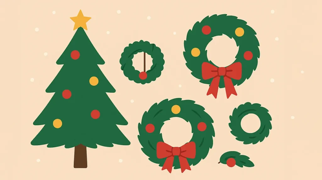 Christmas Tree and Wreaths Illustration