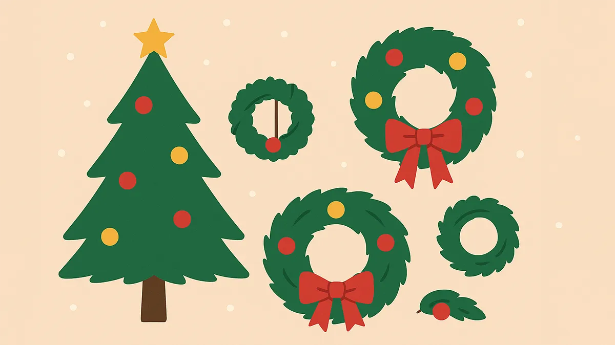 Christmas Tree and Wreaths Illustration