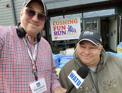 Rob-Hakala-David-Wolfson Rob Hakala, left, and David Wolfson cover Cushing’s Fun Run for WATD 95.9