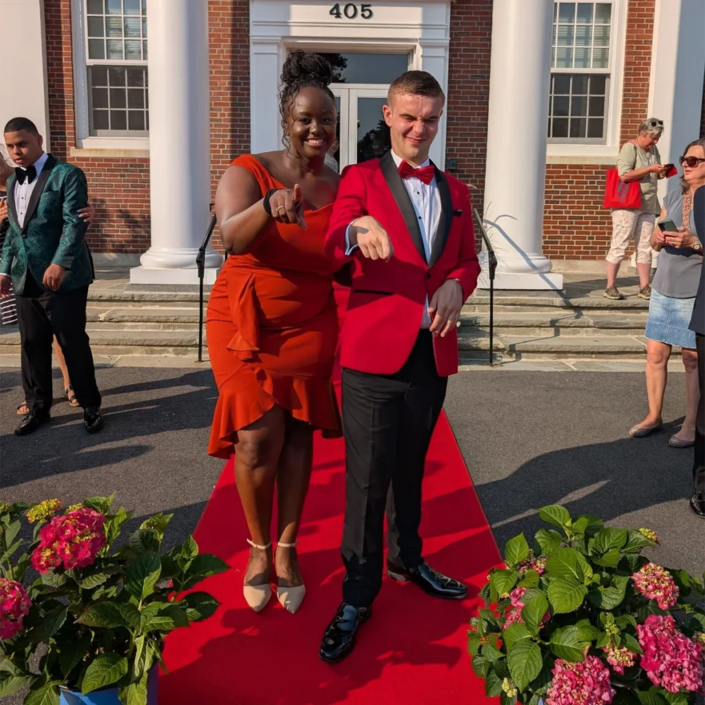 Cushing students posing on the red carpet at Prom